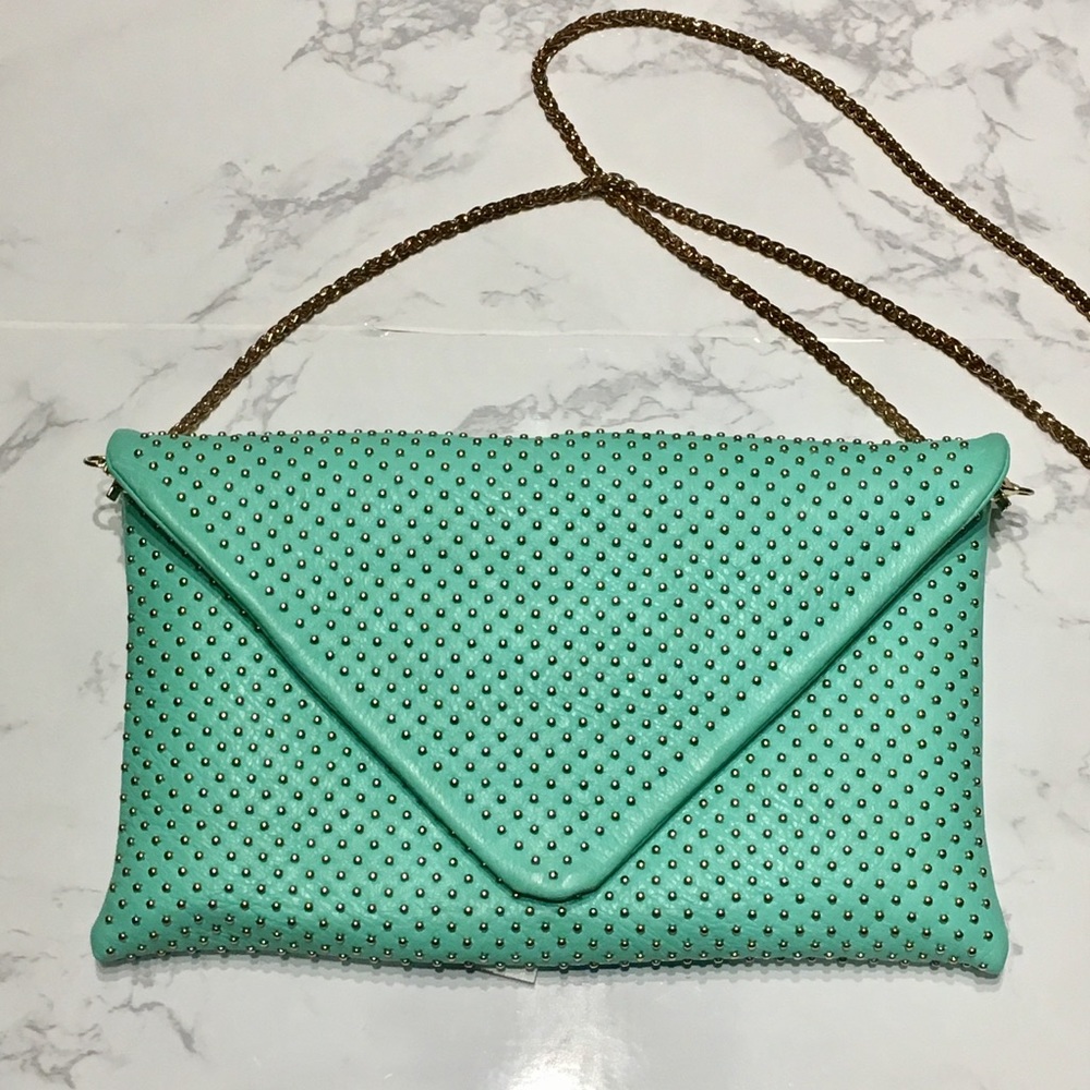 Turquoise Envelope Style Clutch with Chain